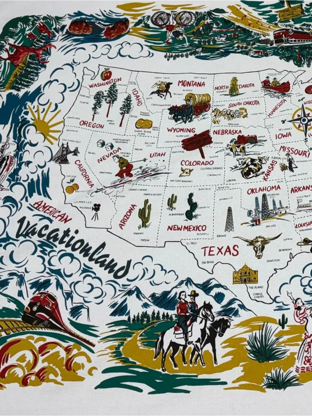 Kitsch ’n Couture 2005 American Vacationland USA Map Tablecloth, Rare Americana